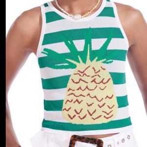 STAUD Green and White Striped Pineapple Tank Top